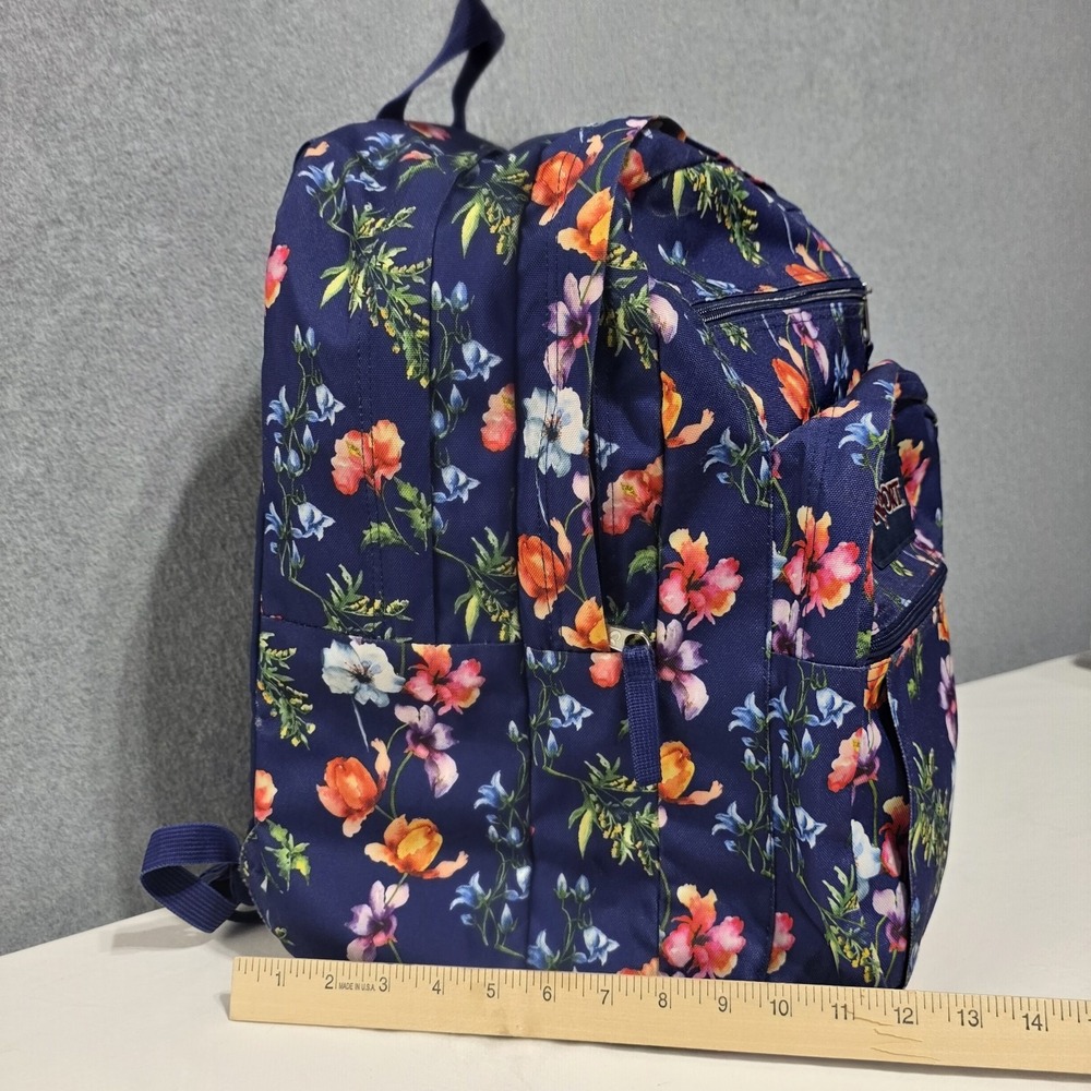 JanSport Big Student Blue Floral Backpack Polyester Zip Pockets - Picture 3 of 15